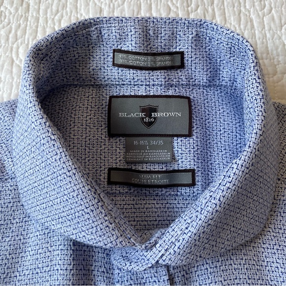 BLACK BROWN 1826 Men's Slim Fit Dress Shirt, Blue, size Large 16-16.5 34/35 - Picture 2 of 7